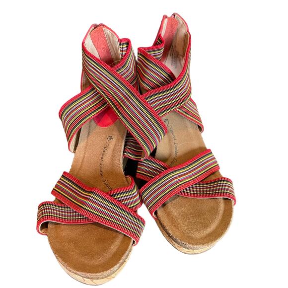 Sofft Women’s Cary Leather Strappy Striped Wedge Sandal-Red, Size 7.5 M - Picture 7 of 10